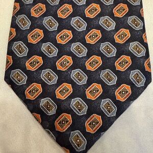 Ermenegildo Zegna Navy and Orange Geometric Tie 100% Silk Made in Italy